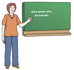 Zeichnung von einer Lehrerin vor einer Tafel